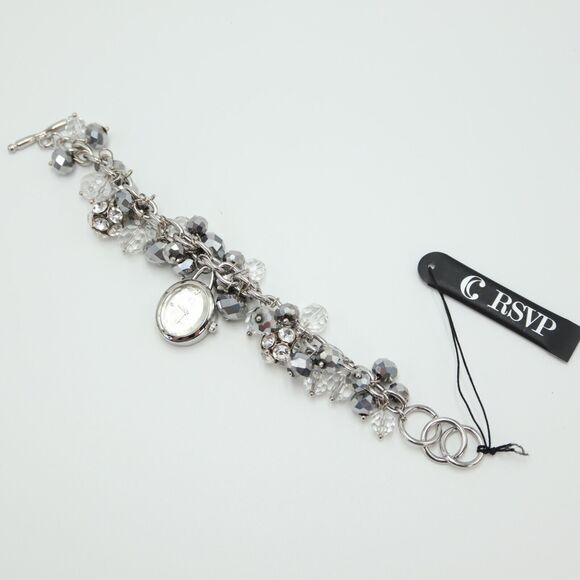Charming Charlie Sparkle Bead Charm Watch 24mm Silver Loop Bracelet New Battery - Picture 9 of 14